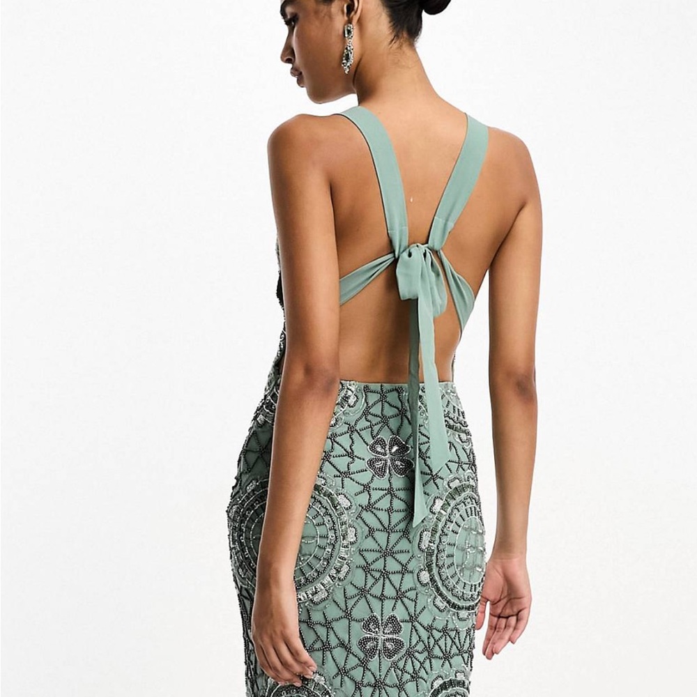 ASOS Design embellished plunge midi dress